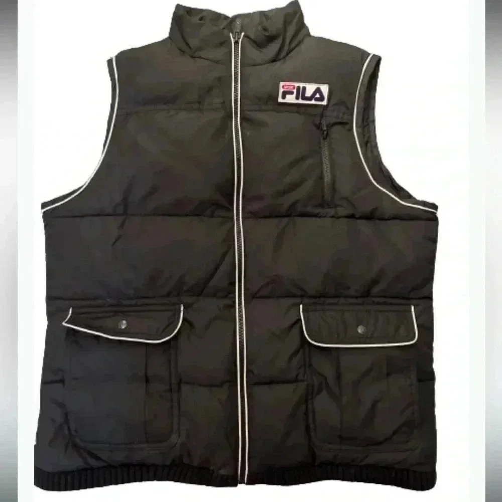 - FILA PUFFER VEST BLACK & WHITE‎ ZIPPER FRONT SIZE LARGE WOMENS